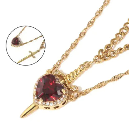 Sorella™ Heart & Sword Layered Necklace (One Set)