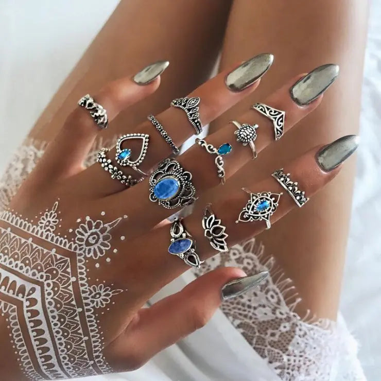 Bohème ringuppsättning med metall och kristaller